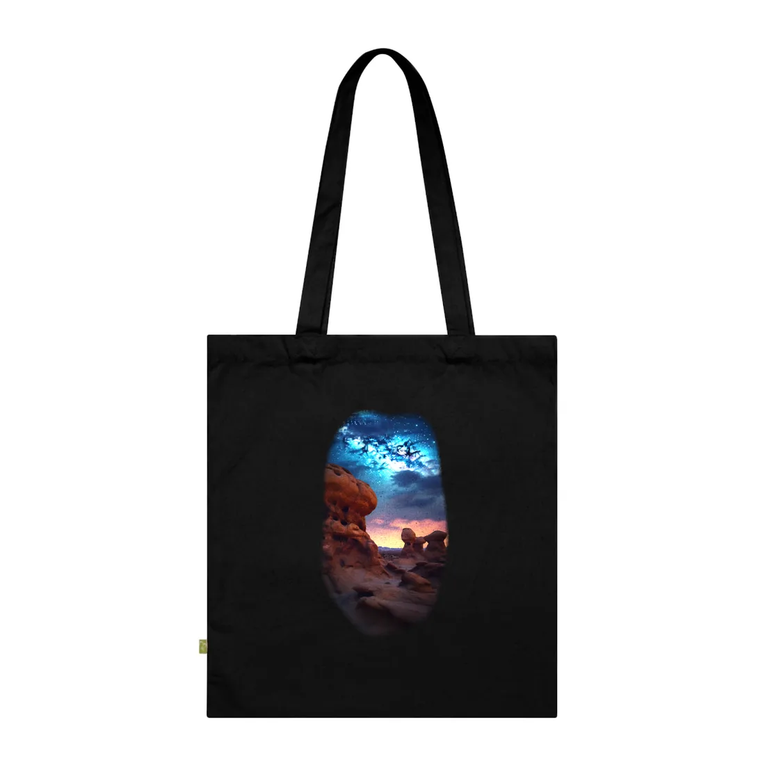 Galactic Stargazing: Serene Night Sky Art - Tote Bag (Black)