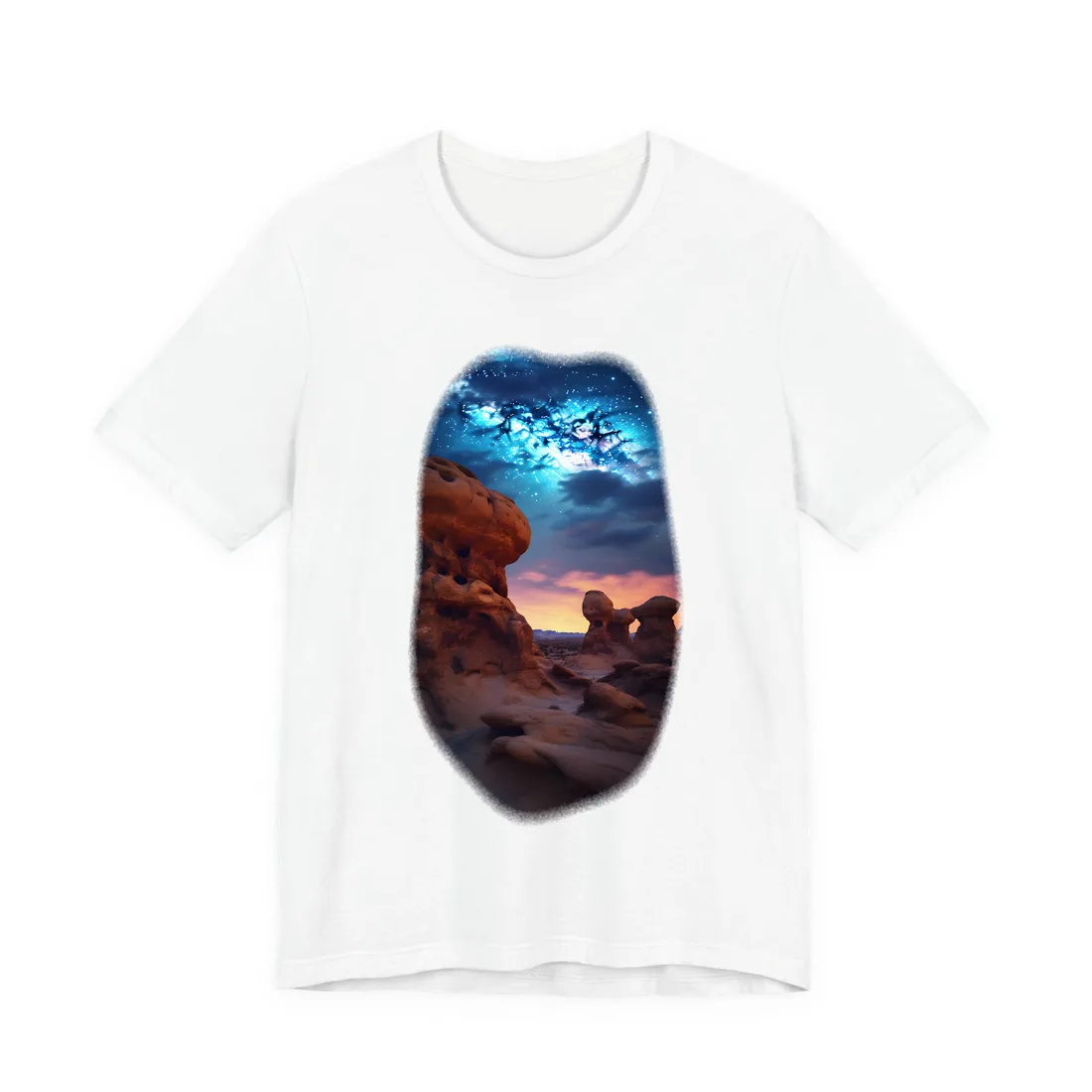 Galactic Stargazing: Serene Night Sky Art - T-Shirt (White)