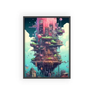 Floating Pink Dome City Framed Poster
