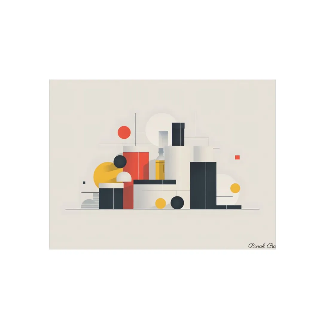 Geometric Composition: Red and Navy Minimalist Shapes - Metal Poster
