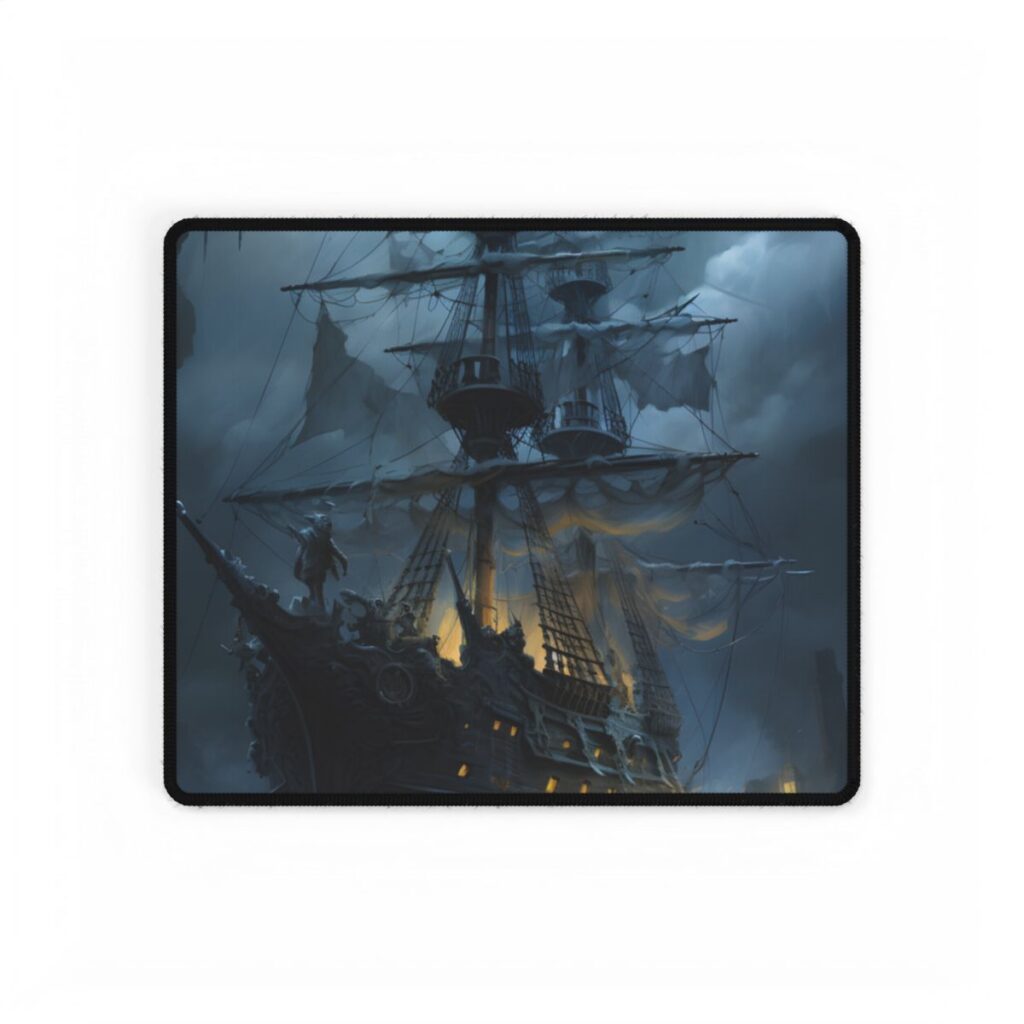 Ghost Pirate Sails: Mysterious Ocean Artwork - Desk Mat