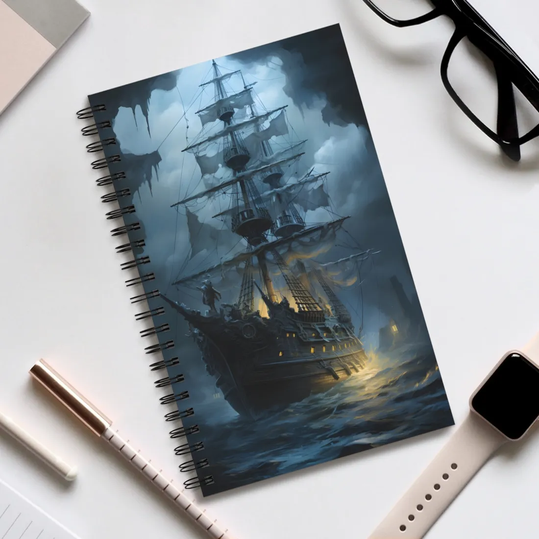 Ghost Pirate Sails: Mysterious Ocean - Spiral Notebook
