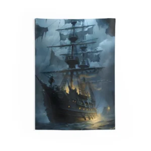 Pirate Galleon in Storm Clouds Wall Tapestry