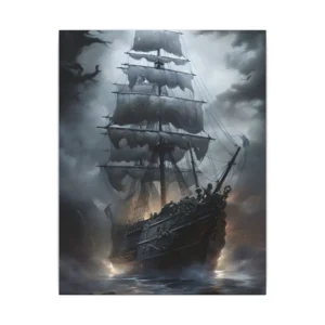 Ornate Ship Under Dark Clouds Canvas Print