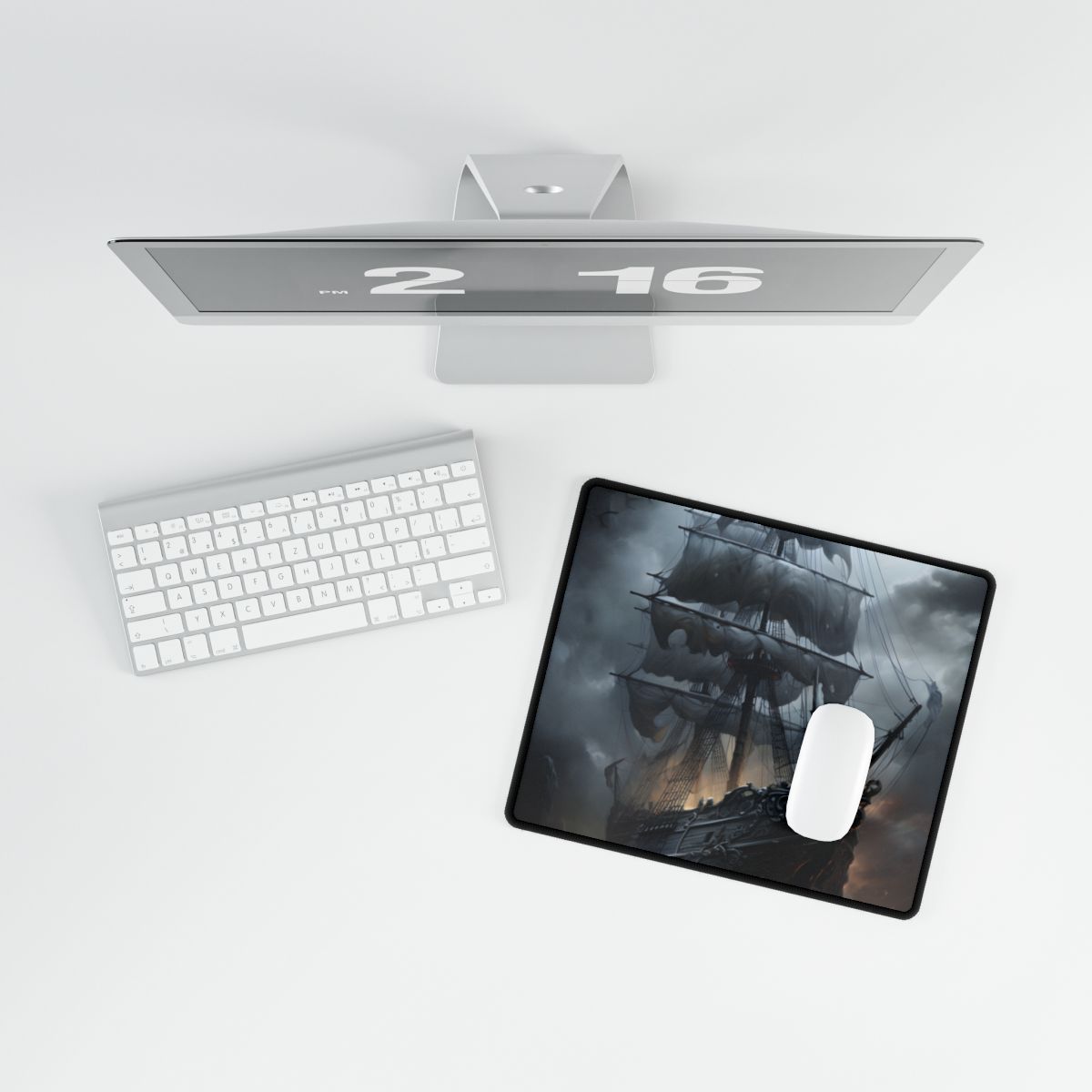 Ghostly Pirate Sails: Abandoned Ship at Sea - Desk Mat