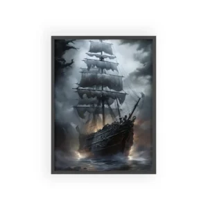 Ornate Ship Under Dark Clouds Framed Poster