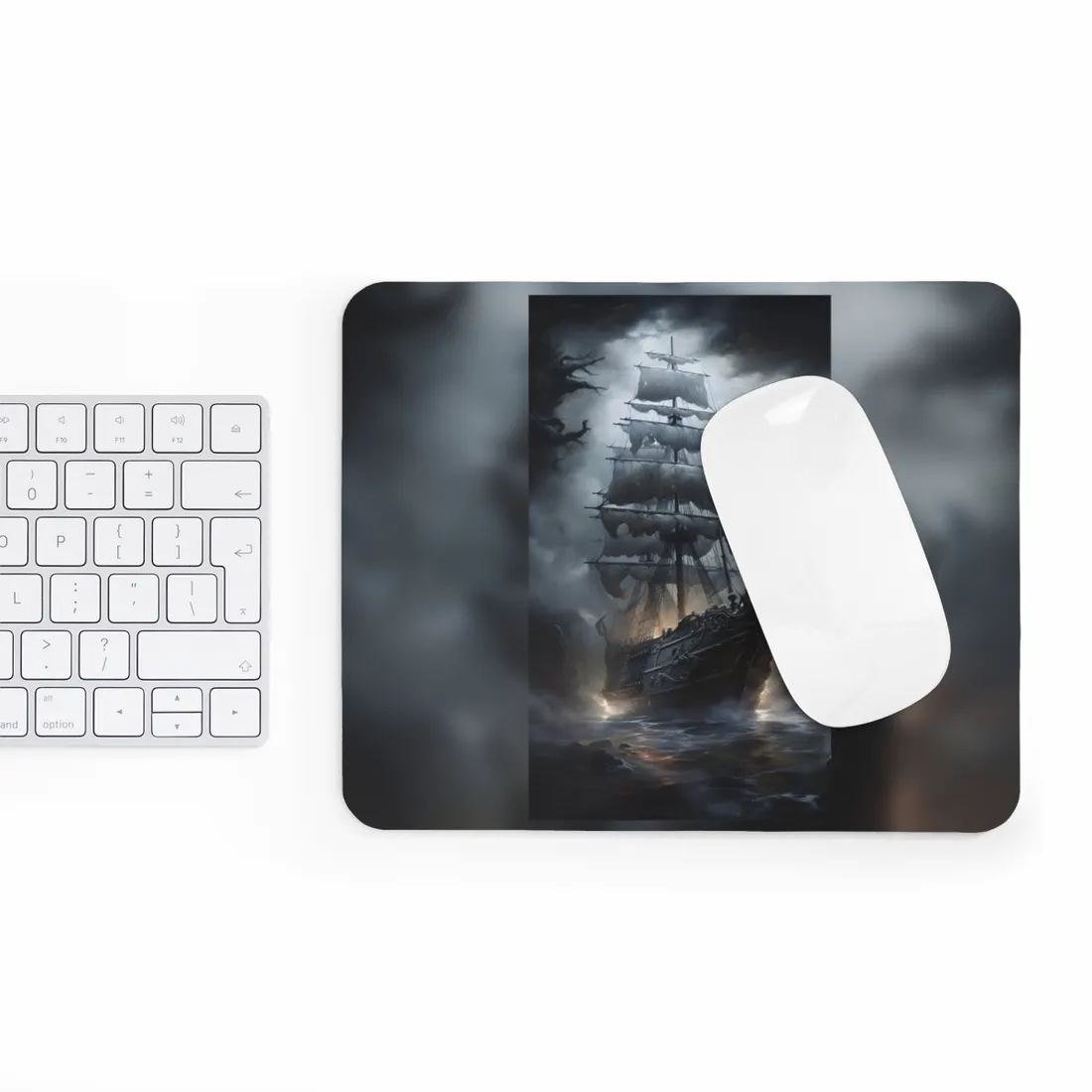 Ghostly Pirate Sails: Abandoned Ship at Sea - Mouse Pad