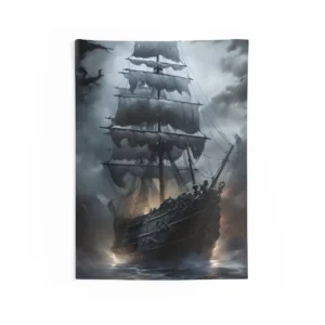 Ornate Ship Under Dark Clouds Wall Tapestry