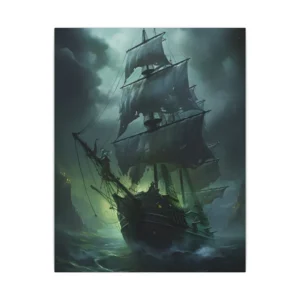 Green Glow Ghost Ship at Night Canvas Print