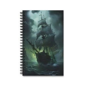 Green Glow Ghost Ship at Night Spiral Notebook
