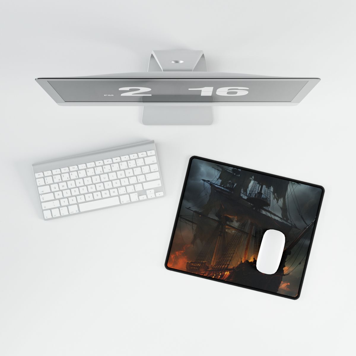 Ghostly Pirate Ship on the High Seas: Mysterious Artwork - Desk Mat
