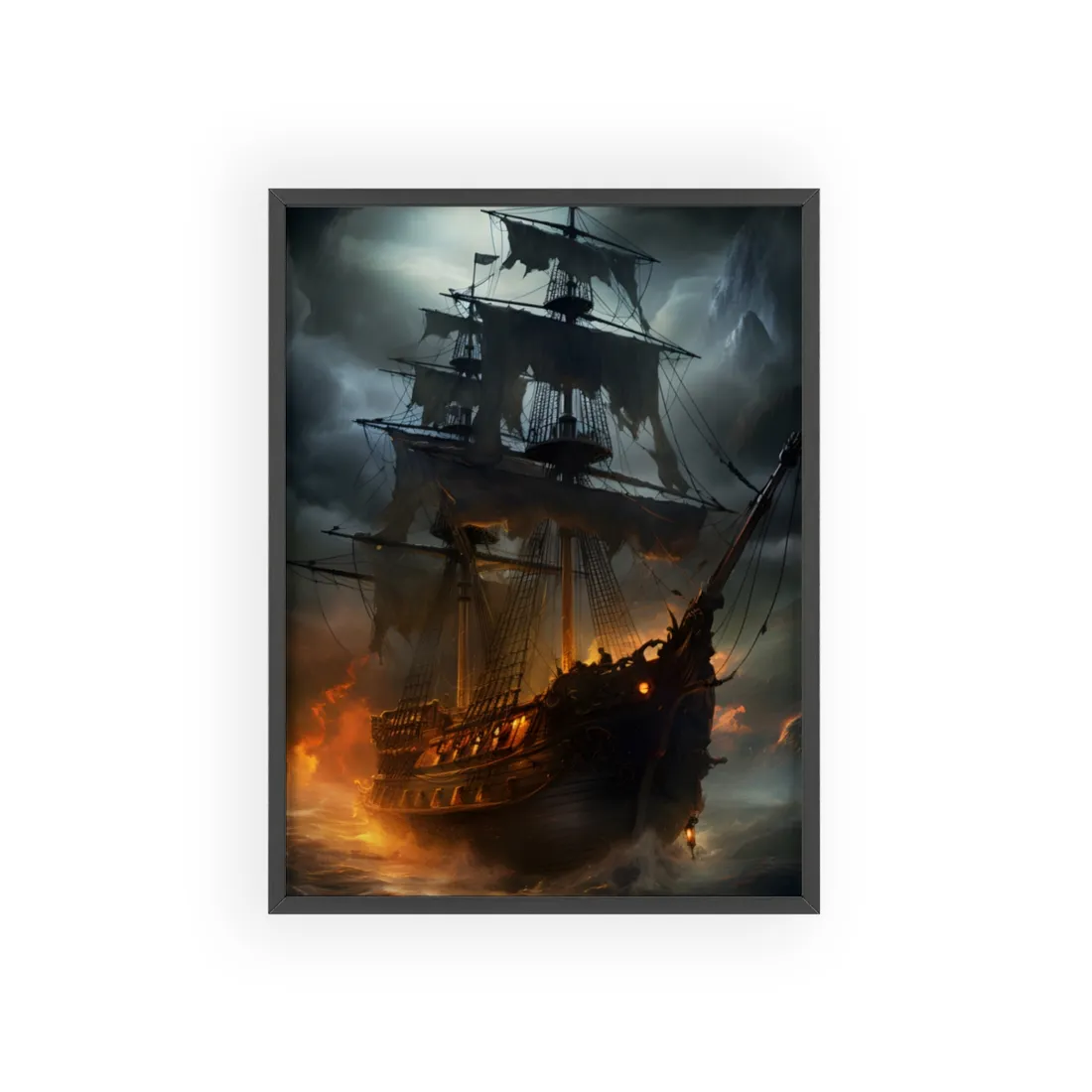 Ghostly Pirate Ship on the High Seas: Mysterious - Framed Poster