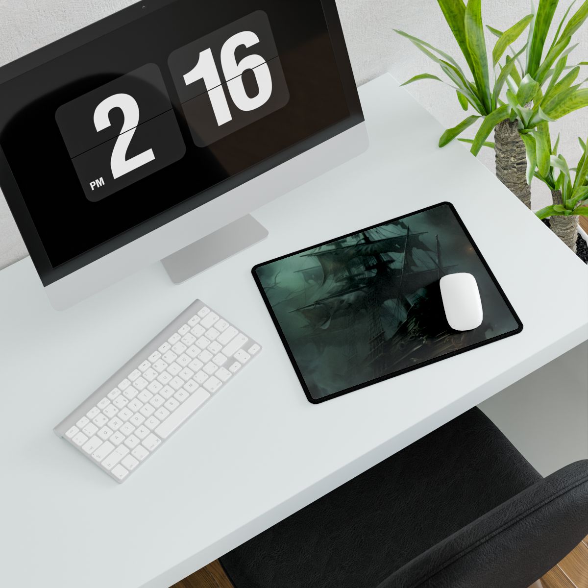 Ghostly Pirate Ship Sailing: Mysterious Sea Vessel Reimagined - Desk Mat