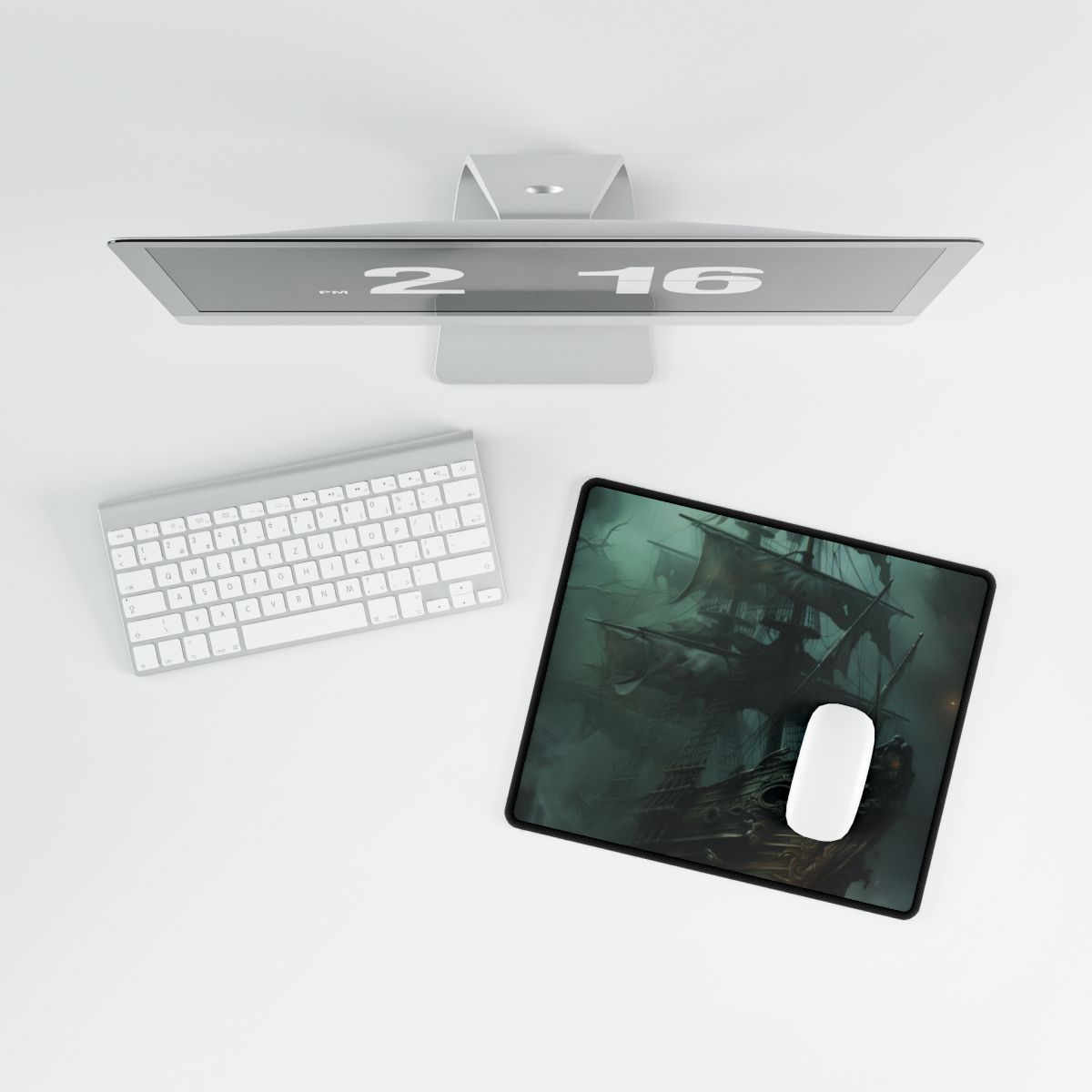 Ghostly Pirate Ship Sailing: Mysterious Sea Vessel Reimagined - Desk Mat