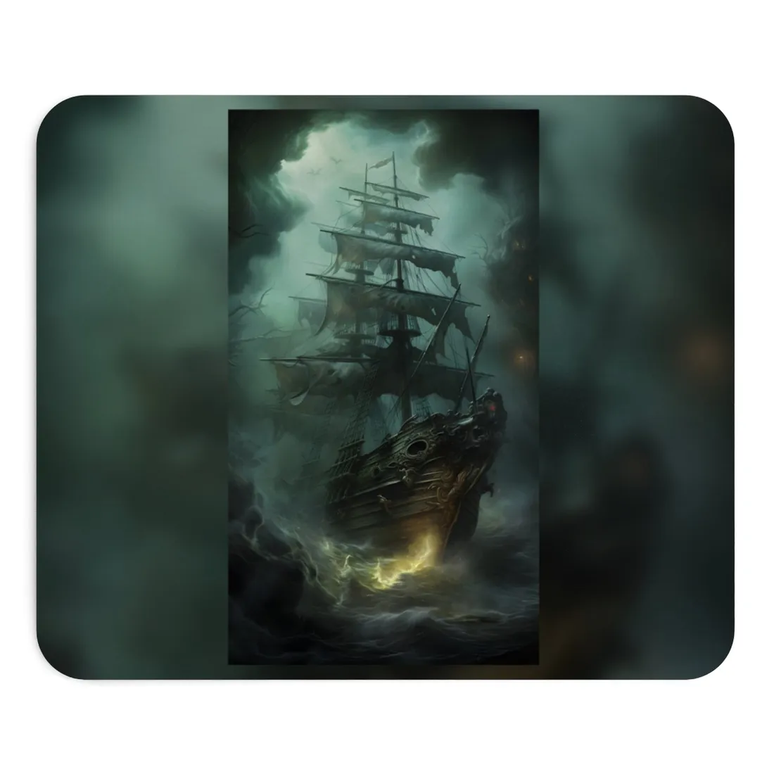Ghostly Pirate Ship Sailing: Mysterious Sea Vessel Reimagined - Mouse Pad