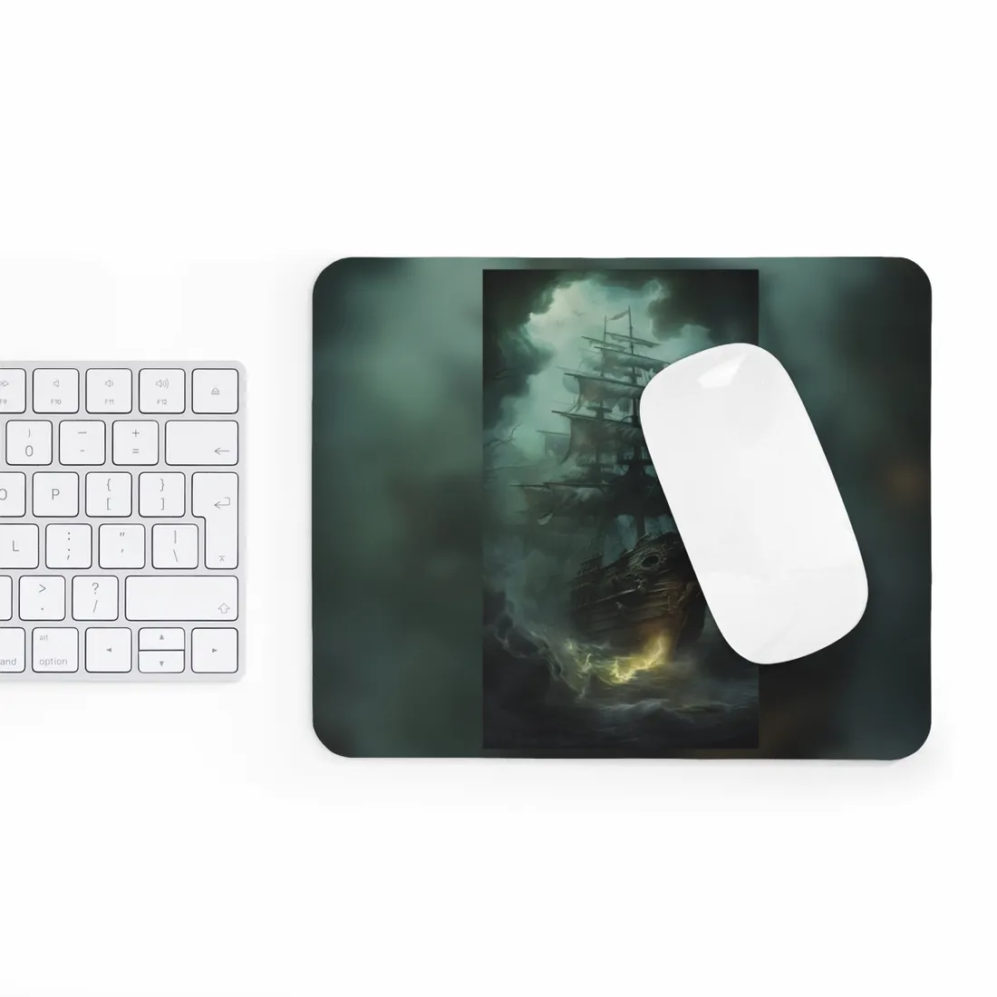 Ghostly Pirate Ship Sailing: Mysterious Sea Vessel Reimagined - Mouse Pad