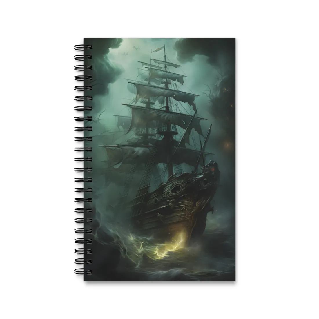 Ghostly Pirate Ship Sailing: Mysterious Sea Vessel Reimagined - Spiral Notebook