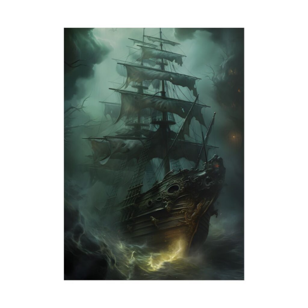 Ghostly Pirate Ship Sailing: Mysterious Sea Vessel Reimagined - Poster
