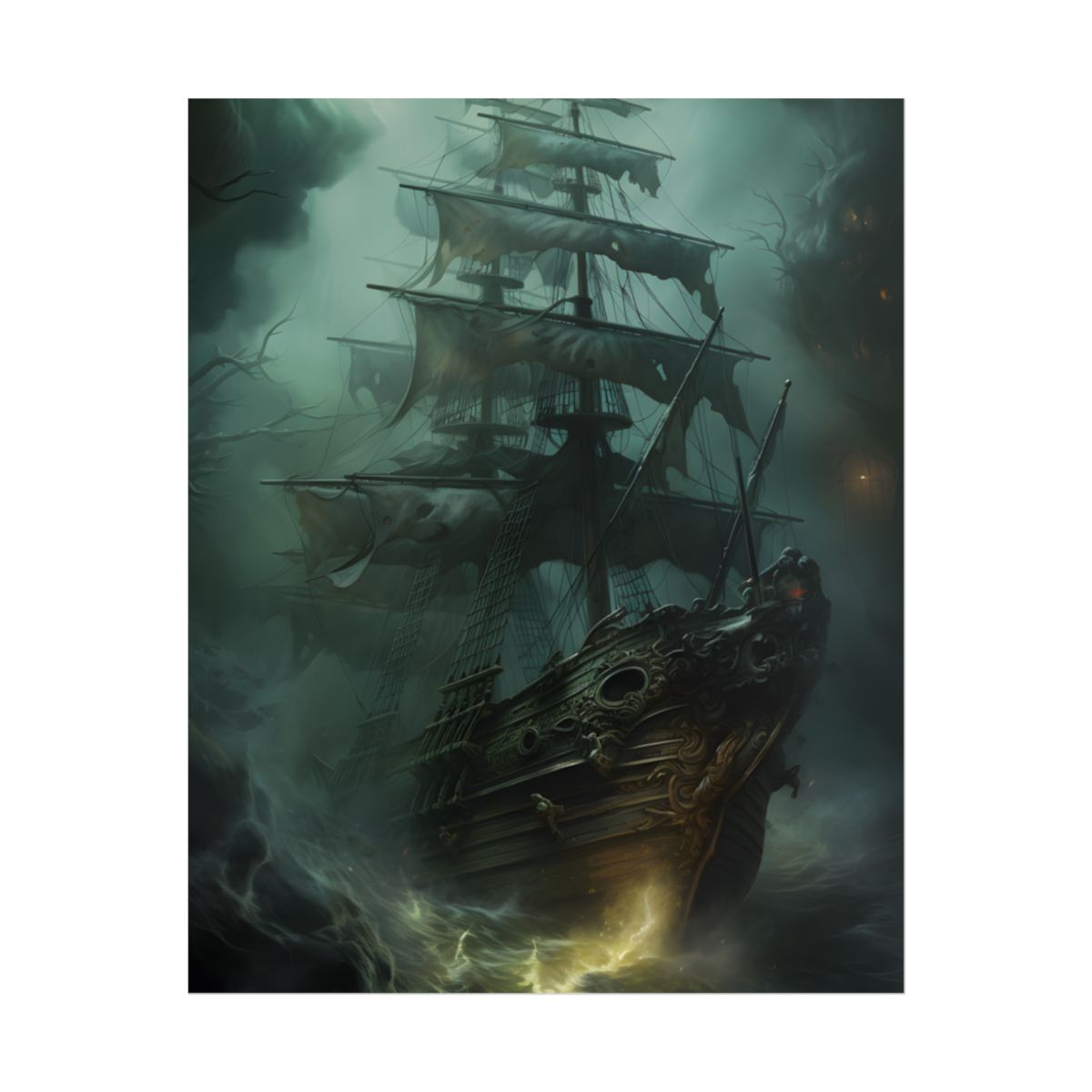 Ghostly Pirate Ship Sailing: Mysterious Sea Vessel Reimagined - Poster