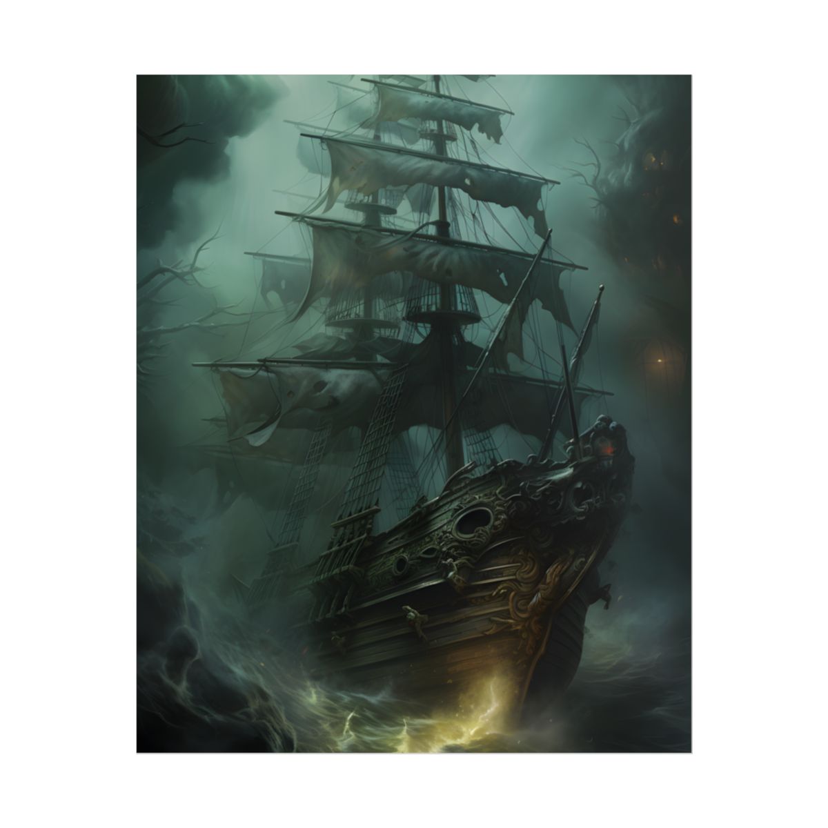 Ghostly Pirate Ship Sailing: Mysterious Sea Vessel Reimagined - Poster