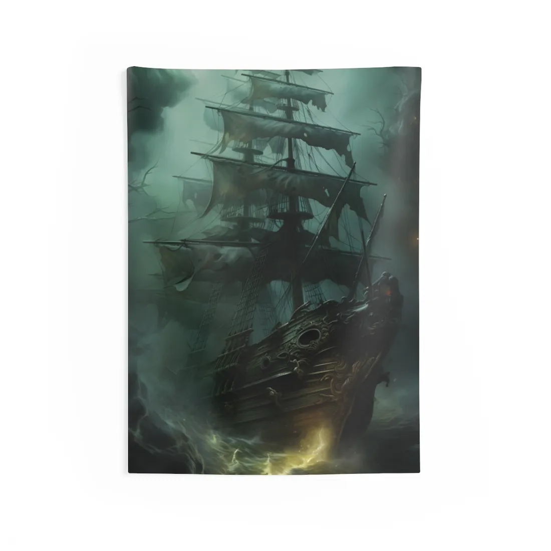 Ghostly Pirate Ship Sailing: Mysterious Sea Vessel Reimagined - Wall Tapestry
