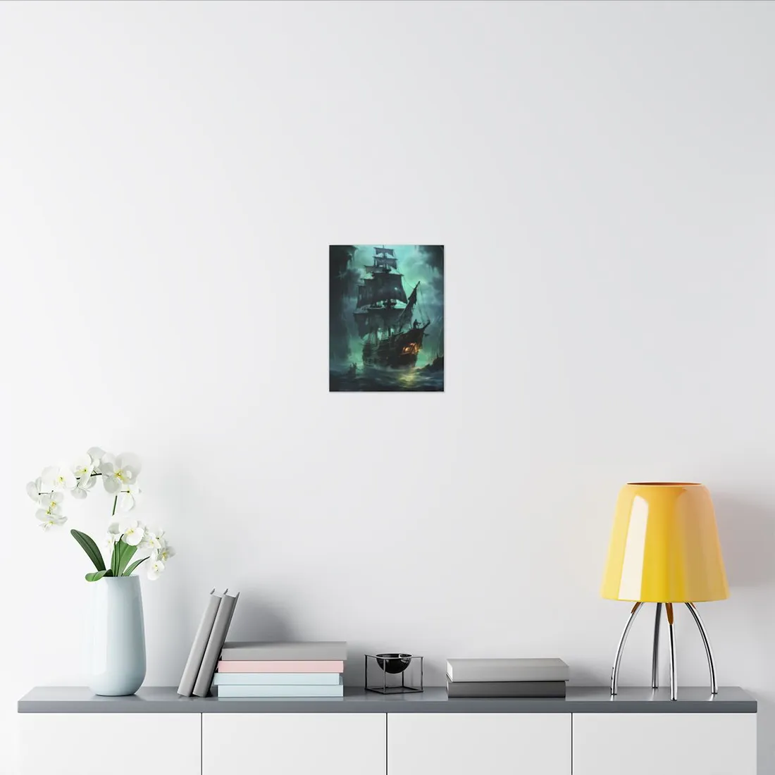 Ghostly Pirate Ship Sailing on Ocean: Eerie - Canvas
