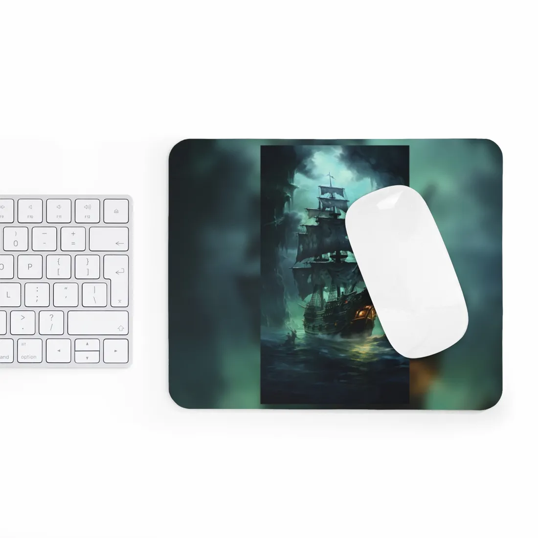 Ghostly Pirate Ship Sailing on Ocean: Eerie - Mouse Pad