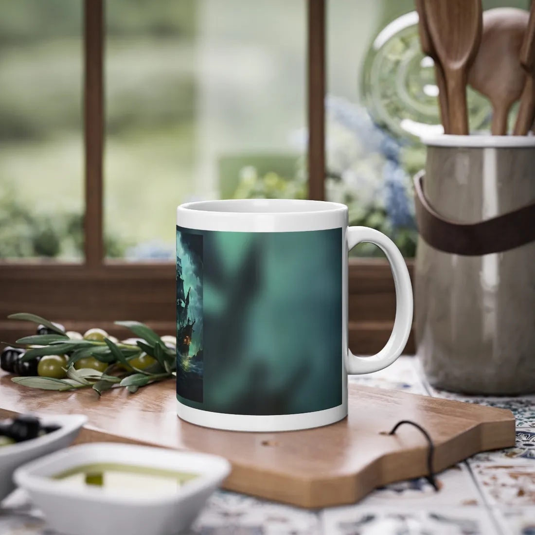 Ghostly Pirate Ship Sailing on Ocean: Eerie - Mug
