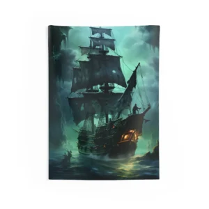 Ghost Ship on Dark Sea Wall Tapestry