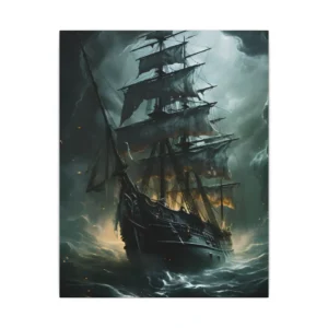 Ghost Ship in Stormy Sea Canvas Print