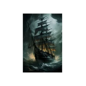 Ghost Ship in Stormy Sea Metal Poster