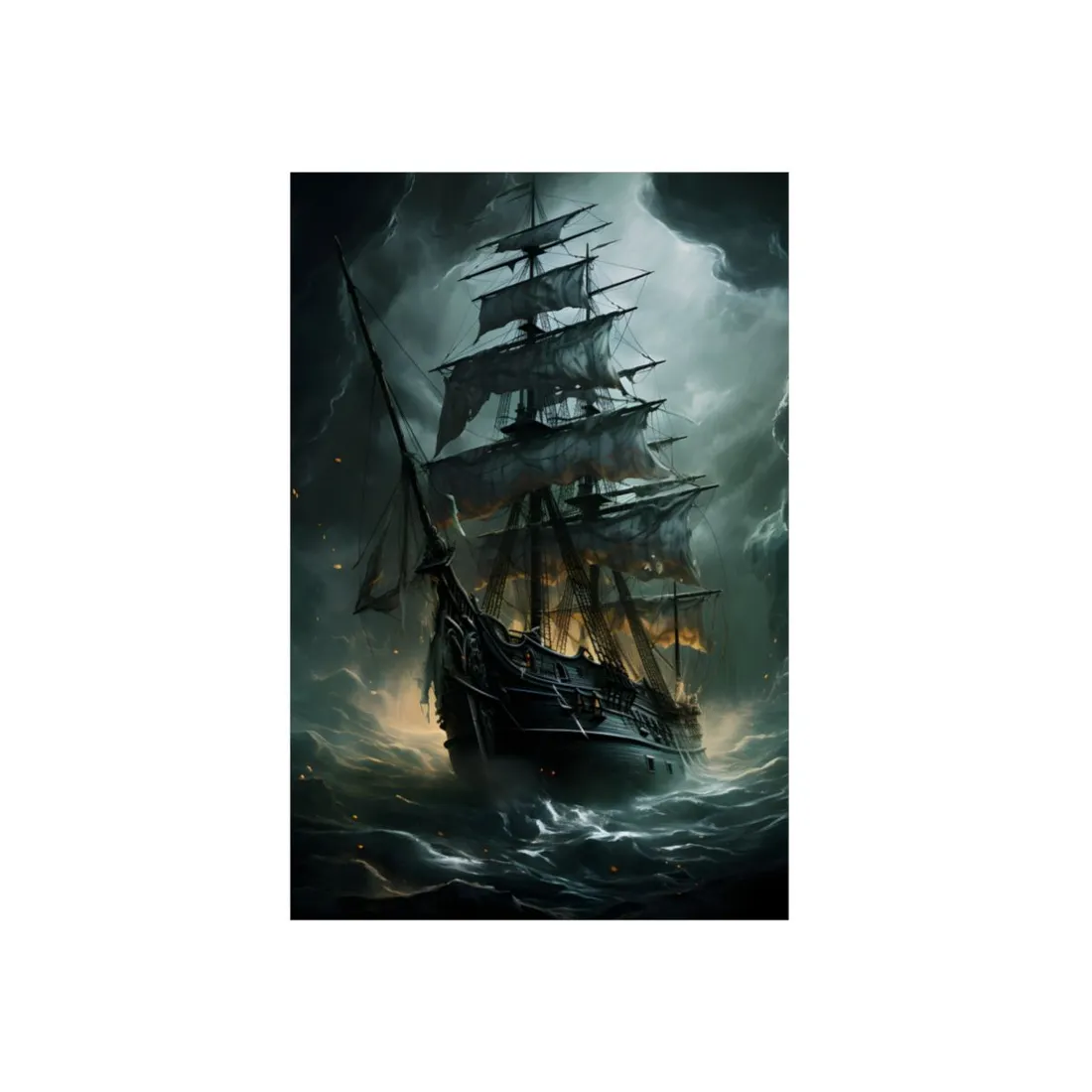 Ghostly Pirate Ship: Sailing Solo in Eerie Blue Skies - Metal Poster