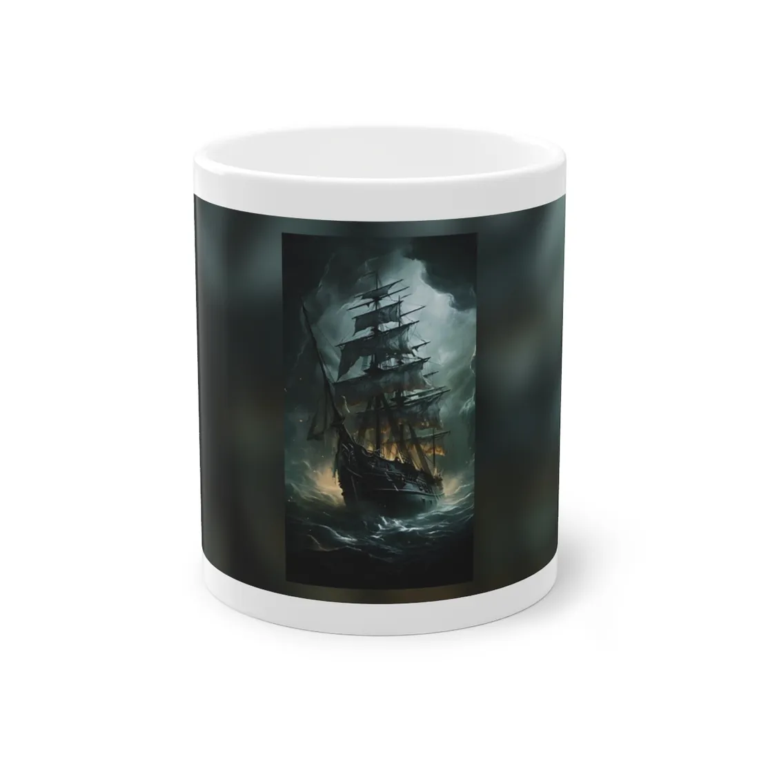 Ghostly Pirate Ship: Sailing Solo in Eerie Blue Skies - Mug