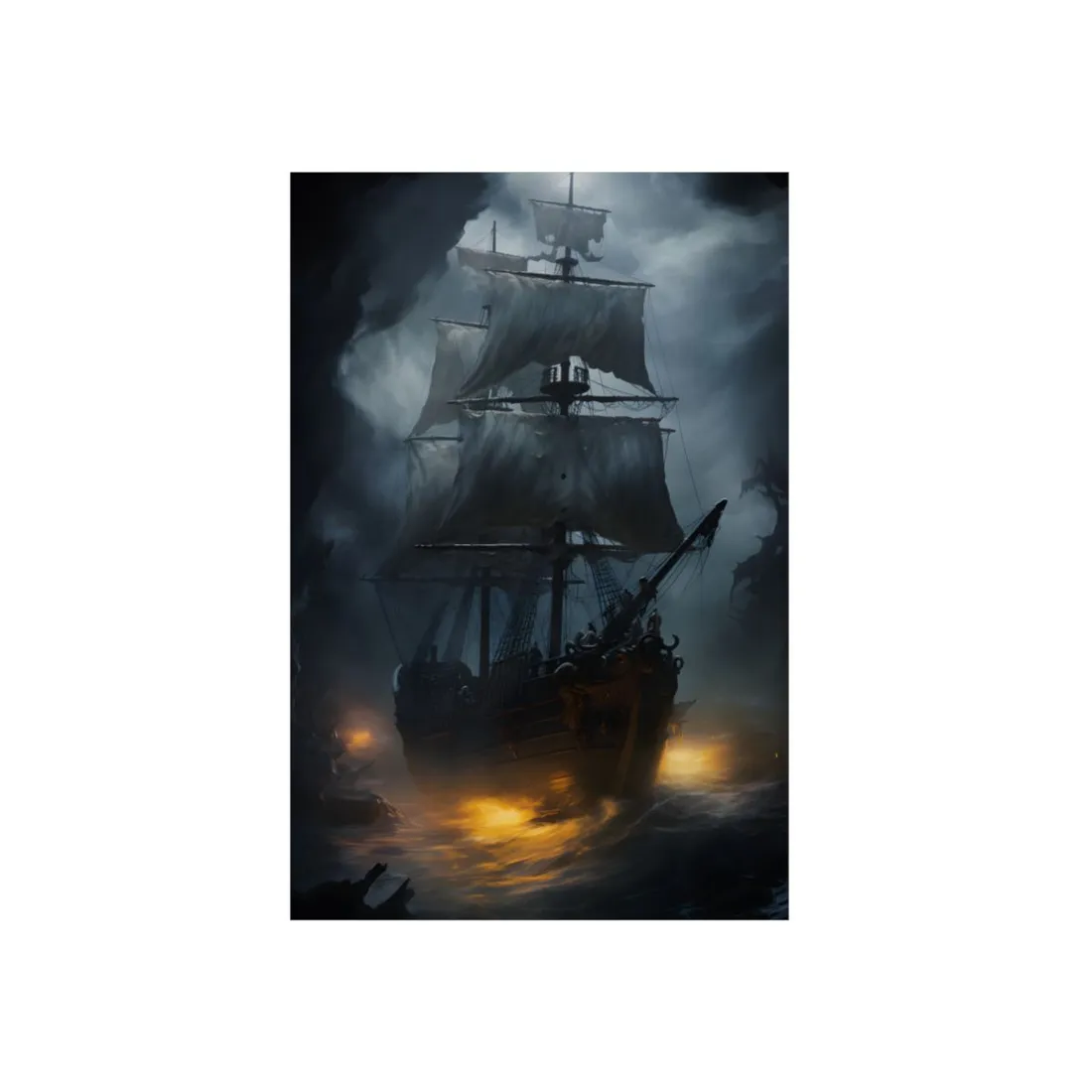 Ghostly Pirate Ship: Sailing Through the Ocean's Edge - Metal Poster