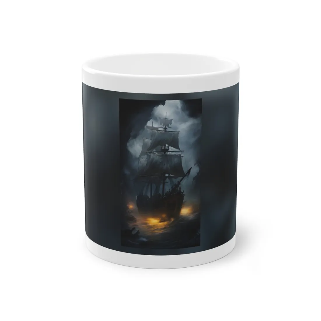 Ghostly Pirate Ship: Sailing Through the Ocean's Edge - Mug