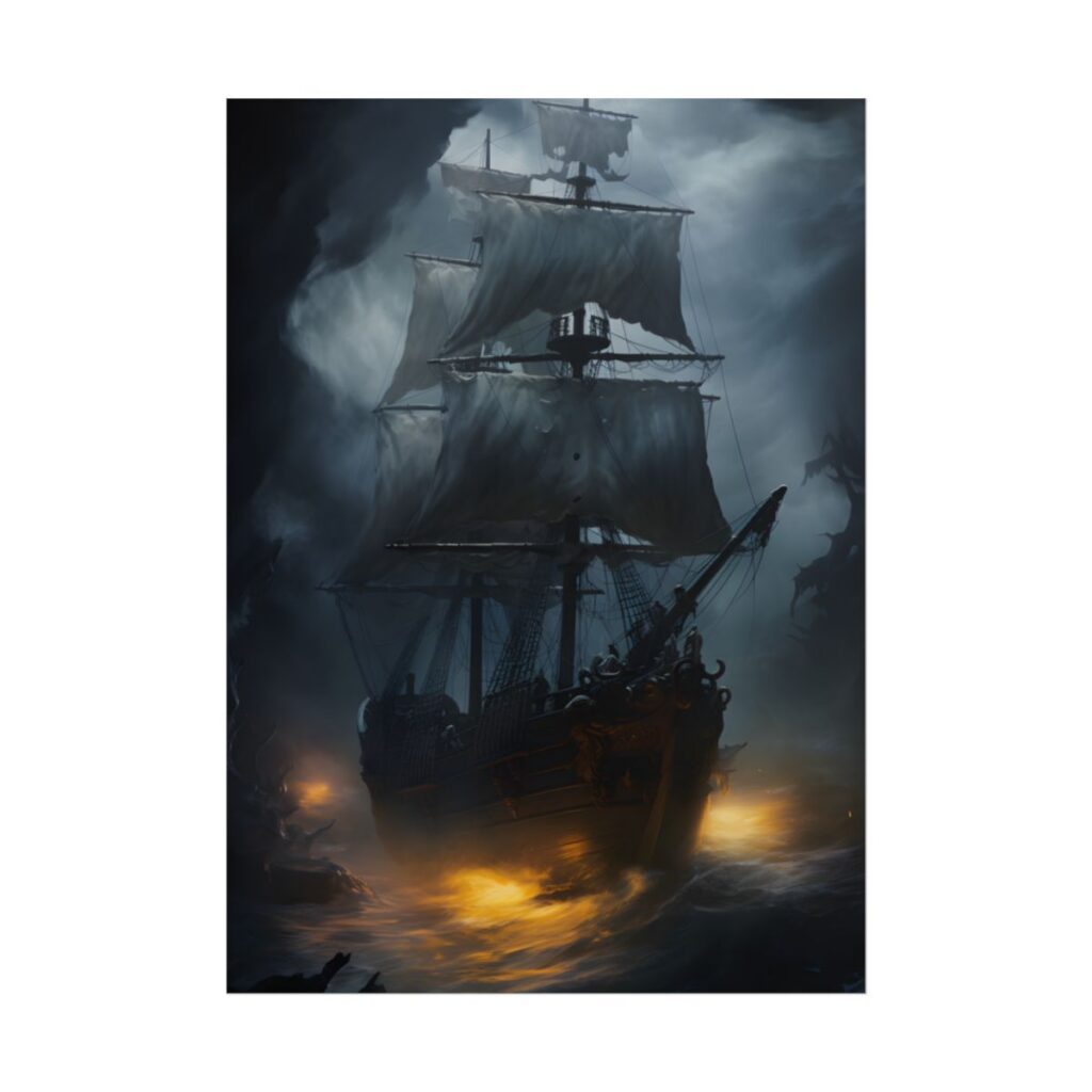Ghostly Pirate Ship: Sailing Through the Ocean's Edge - Poster