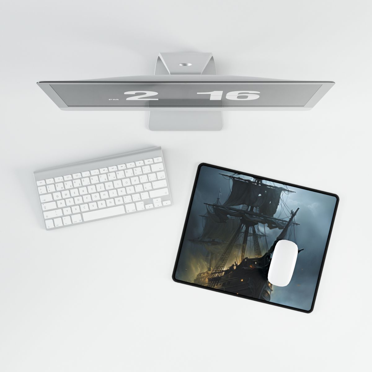 Ghostly Pirate Voyage: Historic Sea Travel Digital Art - Desk Mat