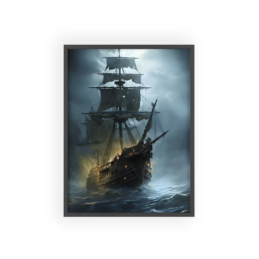 Ghostly Pirate Voyage: Historic Sea Travel Digital Art - Framed Poster