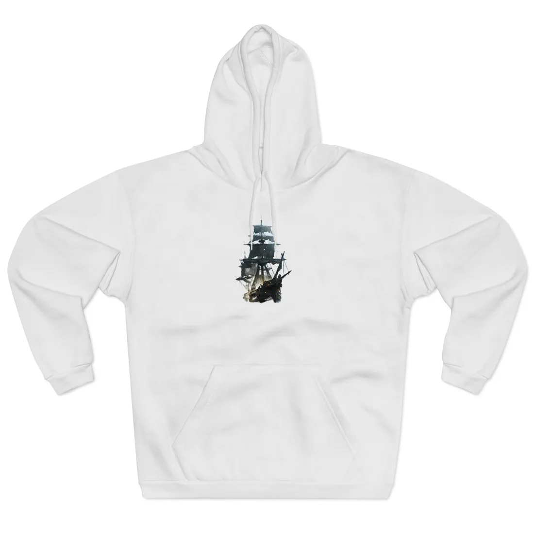 Ghostly Pirate Voyage: Historic Sea Travel Digital Art - Hoodie (White)