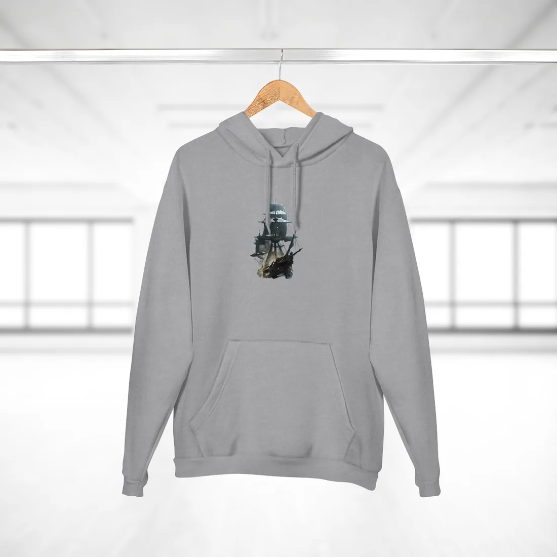 Ghostly Pirate Voyage: Historic Sea Travel Digital Art - Hoodie (Heather Grey)
