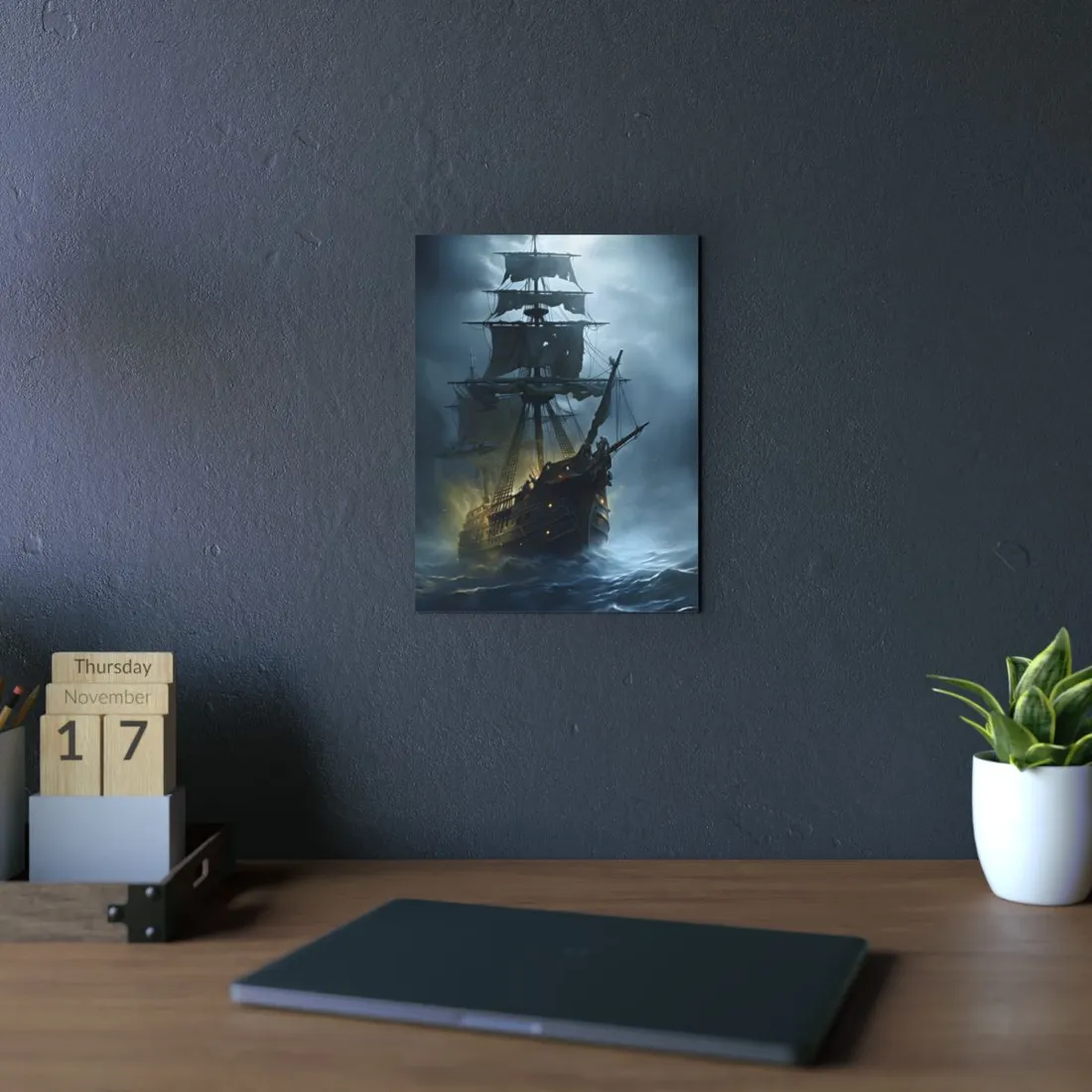 Ghostly Pirate Voyage: Historic Sea Travel Digital Art - Metal Poster