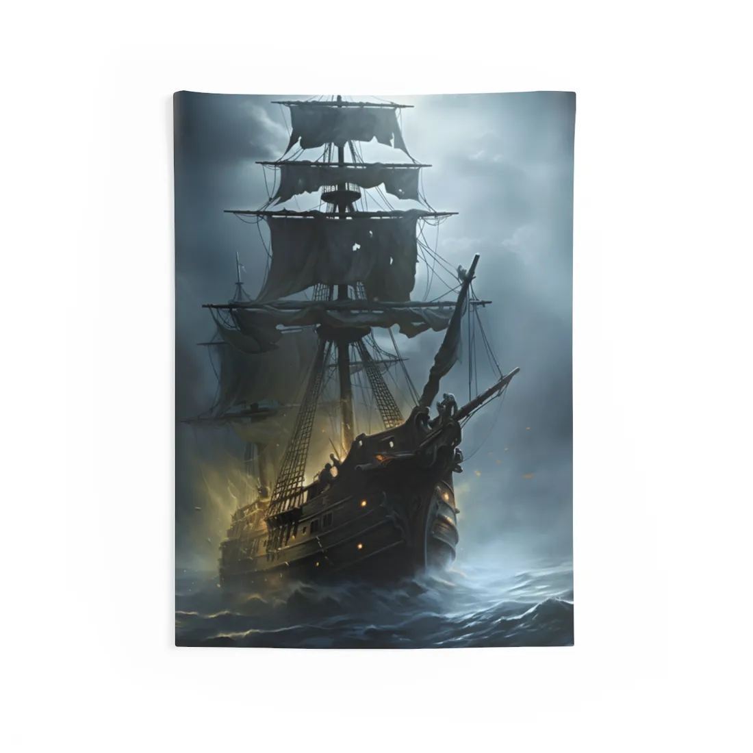 Ghostly Pirate Voyage: Historic Sea Travel Digital Art - Wall Tapestry