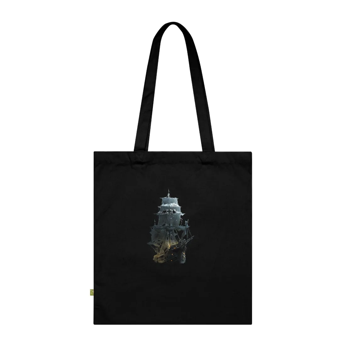 Ghostly Pirate Voyage: Historic Sea Travel Digital Art - Tote Bag (Black)