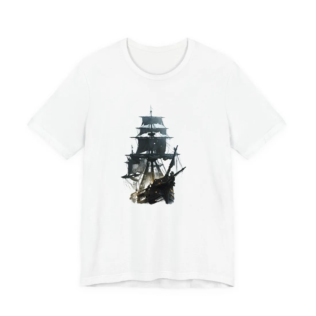 Ghostly Pirate Voyage: Historic Sea Travel Digital Art - T-Shirt (White)