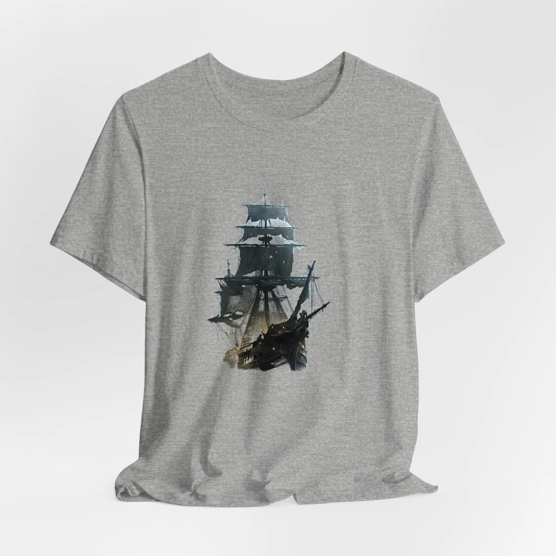 Ghostly Pirate Voyage: Historic Sea Travel Digital Art - T-Shirt (Athletic Heather)
