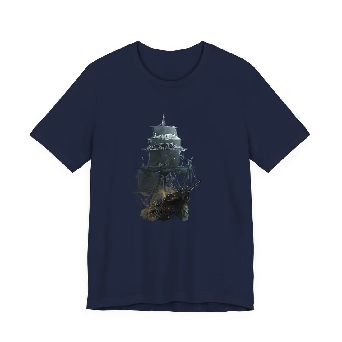Ghostly Pirate Voyage: Historic Sea Travel Digital Art - T-Shirt (Navy)