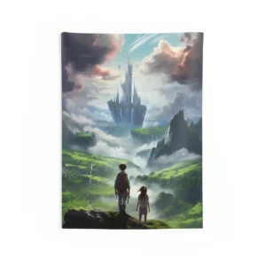 Boy and Girl on Cliff Wall Tapestry