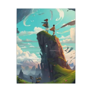 Two Children Holding Hands on Cliff Canvas Print
