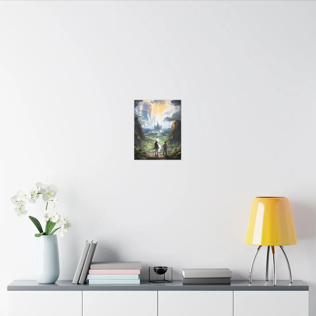 Girl and Boy in Serene Meadow: A Moment on Cloudy Hill - Canvas