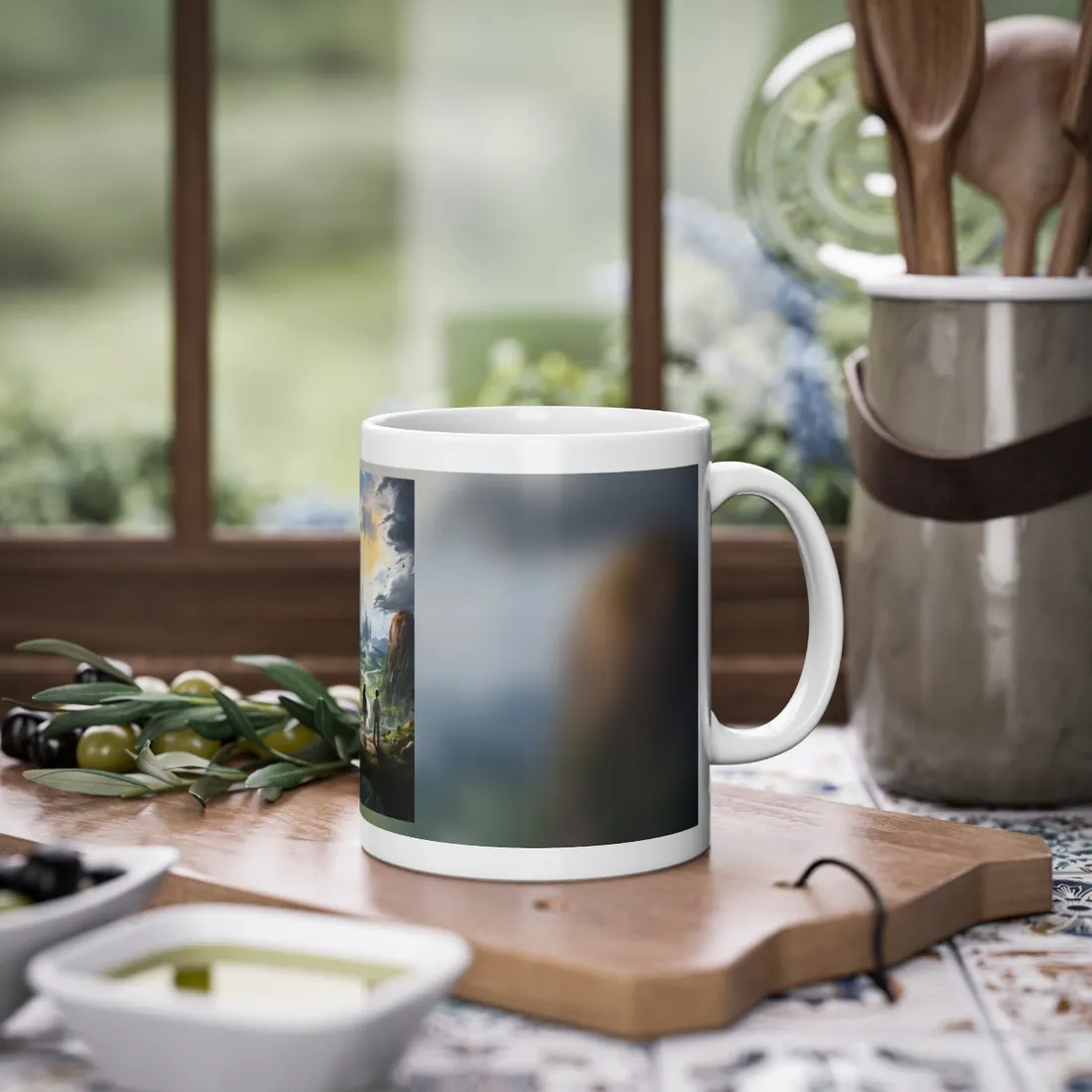 Girl and Boy in Serene Meadow: A Moment on Cloudy Hill - Mug